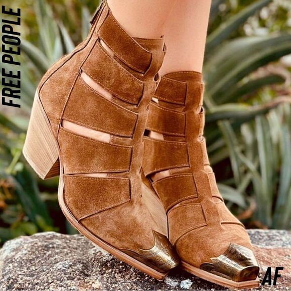 FREE PEOPLE BRAYDEN FISHERMAN ANKLE BOOTS LEATHER IN SIENNA NEW